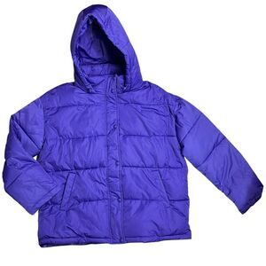 Rebecca Minkoff Coat WMNS L Purple Sapphire Puffer Hooded Zip Snap Bright Jacket